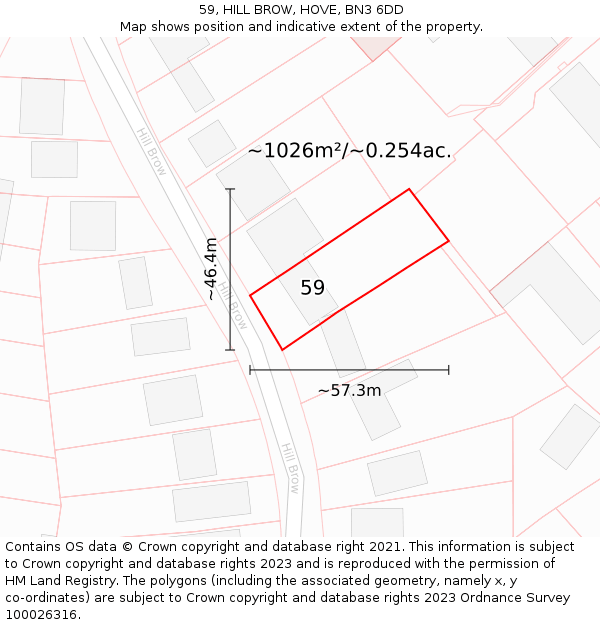 59, HILL BROW, HOVE, BN3 6DD: Plot and title map