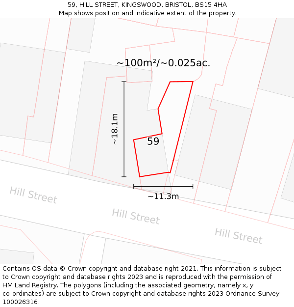 59, HILL STREET, KINGSWOOD, BRISTOL, BS15 4HA: Plot and title map