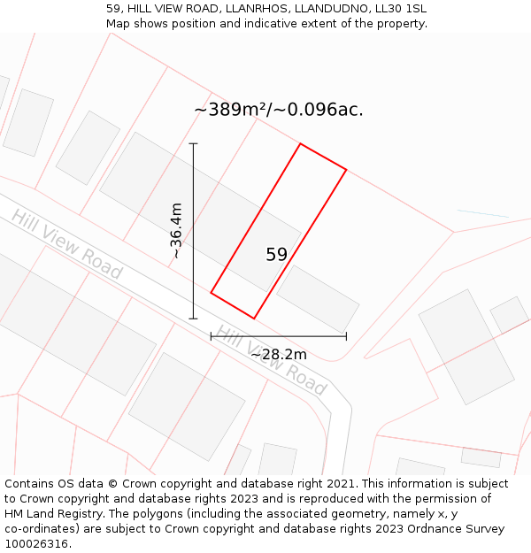 59, HILL VIEW ROAD, LLANRHOS, LLANDUDNO, LL30 1SL: Plot and title map