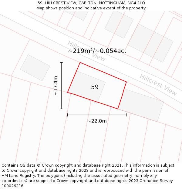 59, HILLCREST VIEW, CARLTON, NOTTINGHAM, NG4 1LQ: Plot and title map