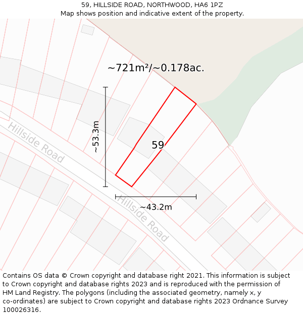 59, HILLSIDE ROAD, NORTHWOOD, HA6 1PZ: Plot and title map