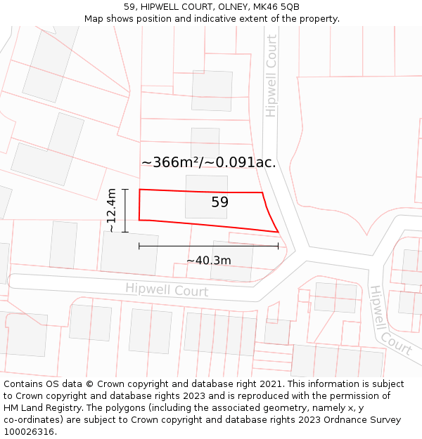 59, HIPWELL COURT, OLNEY, MK46 5QB: Plot and title map