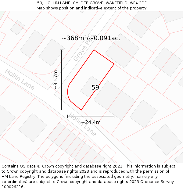 59, HOLLIN LANE, CALDER GROVE, WAKEFIELD, WF4 3DF: Plot and title map