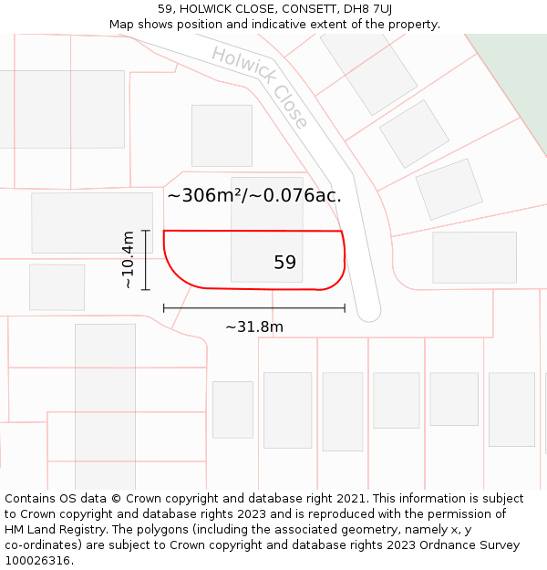 59, HOLWICK CLOSE, CONSETT, DH8 7UJ: Plot and title map