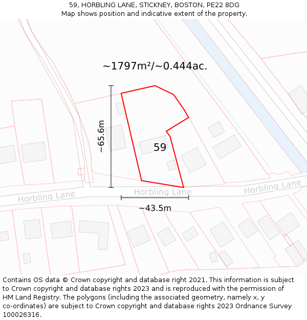 59, HORBLING LANE, STICKNEY, BOSTON, PE22 8DG: Plot and title map