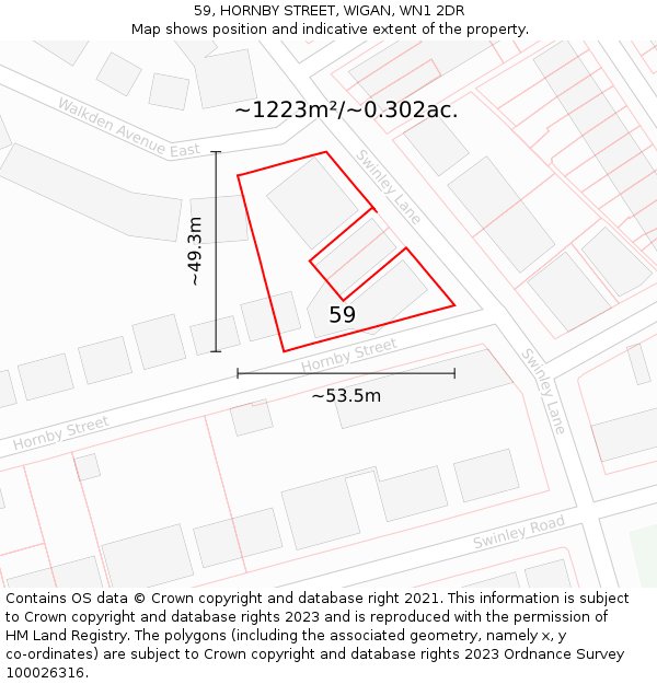 59, HORNBY STREET, WIGAN, WN1 2DR: Plot and title map