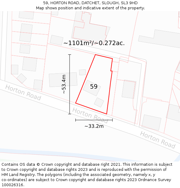 59, HORTON ROAD, DATCHET, SLOUGH, SL3 9HD: Plot and title map