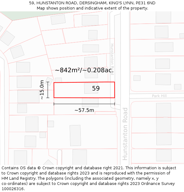 59, HUNSTANTON ROAD, DERSINGHAM, KING'S LYNN, PE31 6ND: Plot and title map