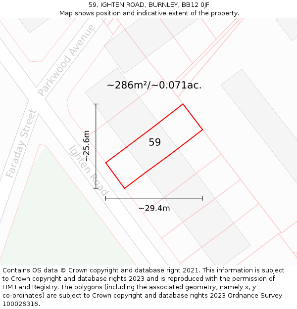 59, IGHTEN ROAD, BURNLEY, BB12 0JF: Plot and title map