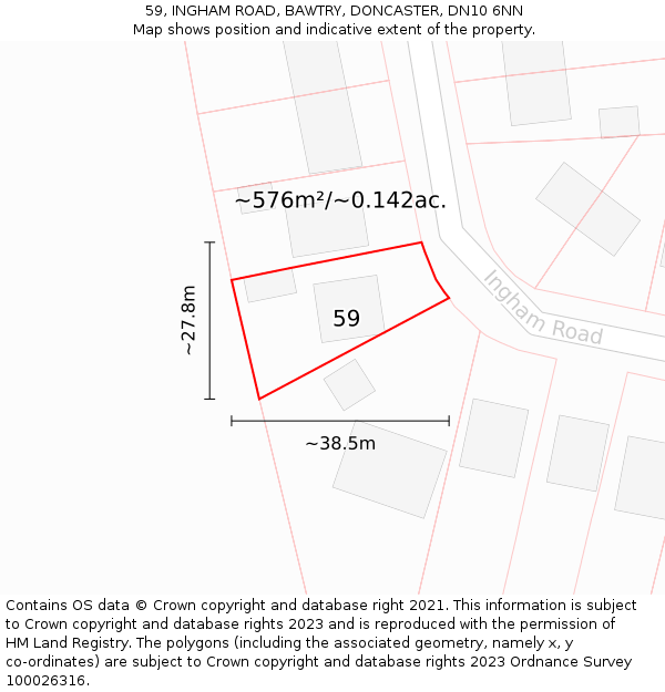 59, INGHAM ROAD, BAWTRY, DONCASTER, DN10 6NN: Plot and title map