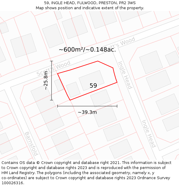 59, INGLE HEAD, FULWOOD, PRESTON, PR2 3WS: Plot and title map