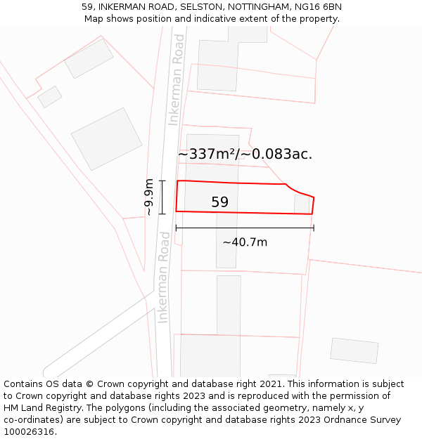 59, INKERMAN ROAD, SELSTON, NOTTINGHAM, NG16 6BN: Plot and title map