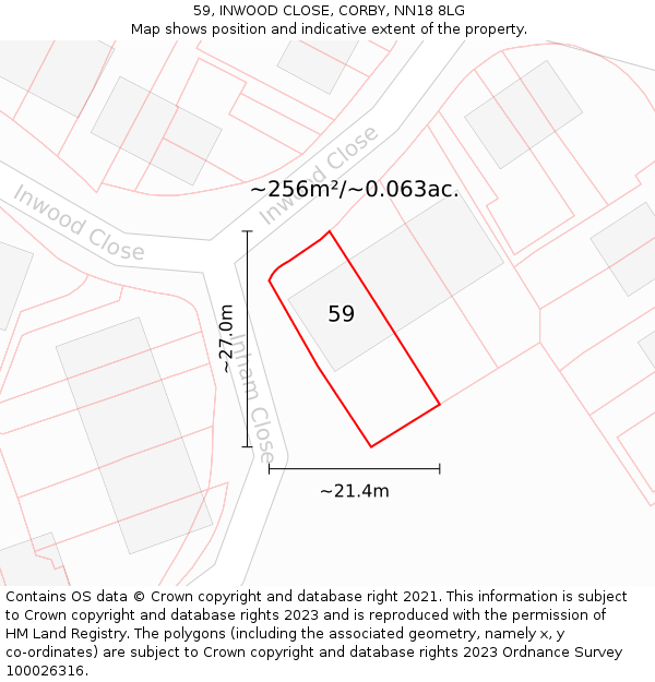 59, INWOOD CLOSE, CORBY, NN18 8LG: Plot and title map