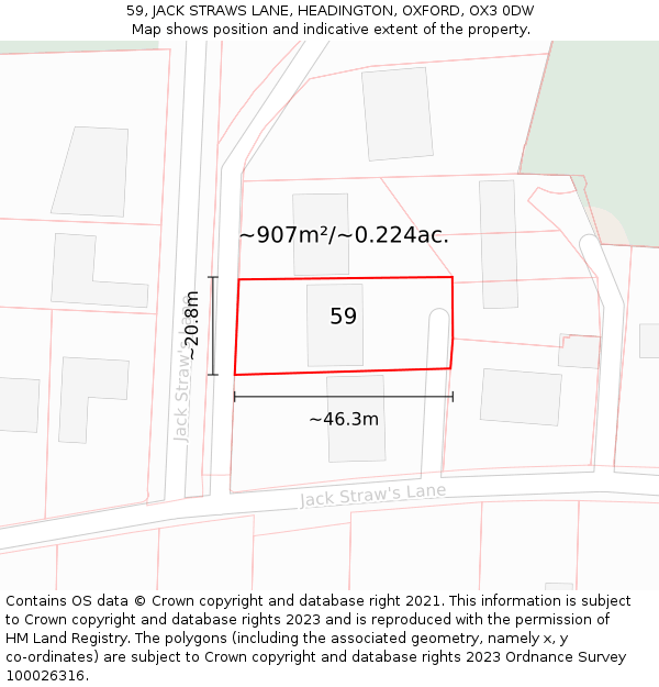 59, JACK STRAWS LANE, HEADINGTON, OXFORD, OX3 0DW: Plot and title map