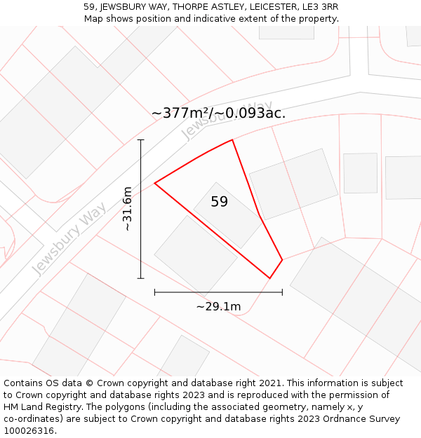 59, JEWSBURY WAY, THORPE ASTLEY, LEICESTER, LE3 3RR: Plot and title map