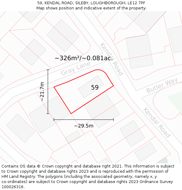 59, KENDAL ROAD, SILEBY, LOUGHBOROUGH, LE12 7PF: Plot and title map