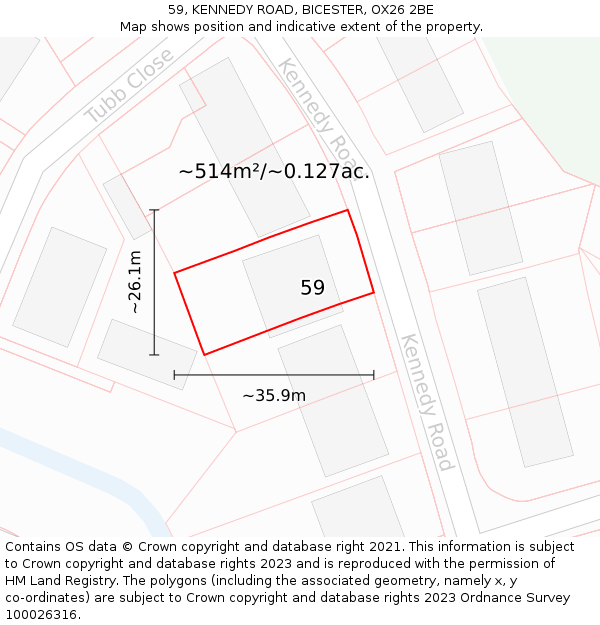 59, KENNEDY ROAD, BICESTER, OX26 2BE: Plot and title map