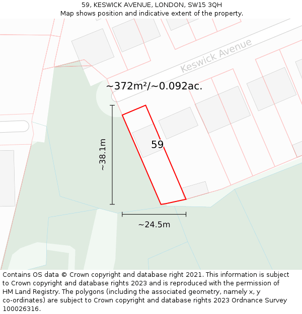 59, KESWICK AVENUE, LONDON, SW15 3QH: Plot and title map