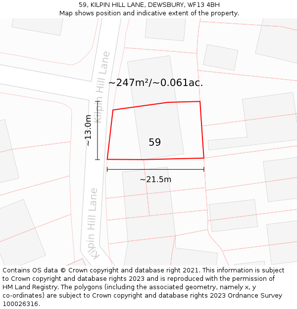 59, KILPIN HILL LANE, DEWSBURY, WF13 4BH: Plot and title map