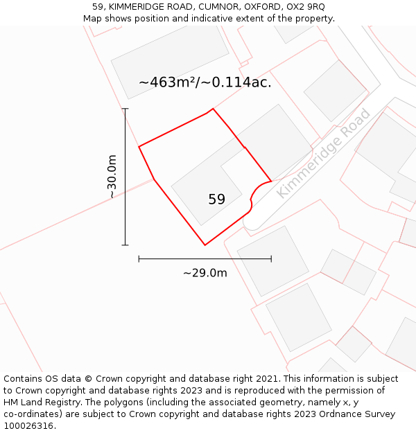 59, KIMMERIDGE ROAD, CUMNOR, OXFORD, OX2 9RQ: Plot and title map