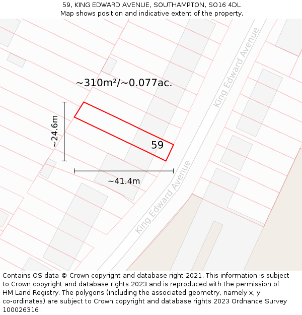 59, KING EDWARD AVENUE, SOUTHAMPTON, SO16 4DL: Plot and title map