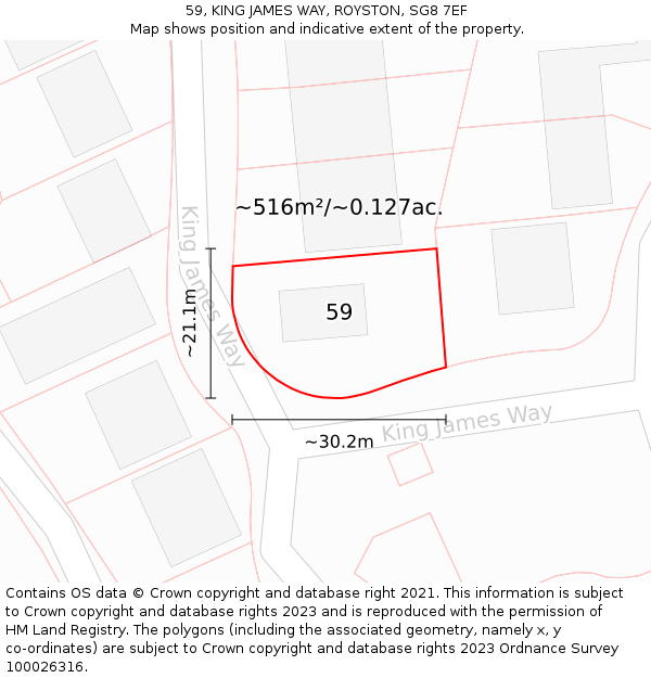 59, KING JAMES WAY, ROYSTON, SG8 7EF: Plot and title map