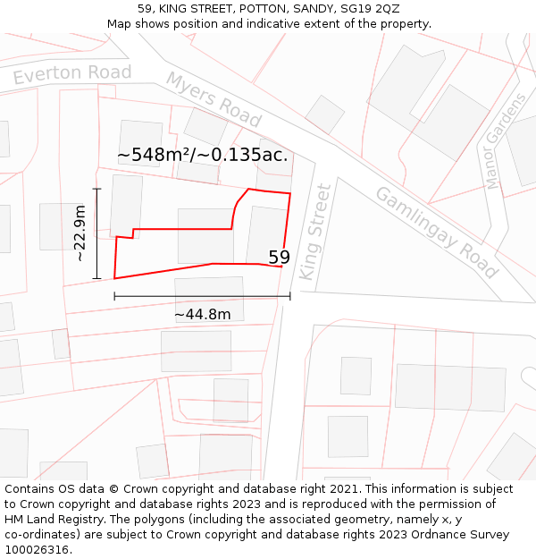 59, KING STREET, POTTON, SANDY, SG19 2QZ: Plot and title map