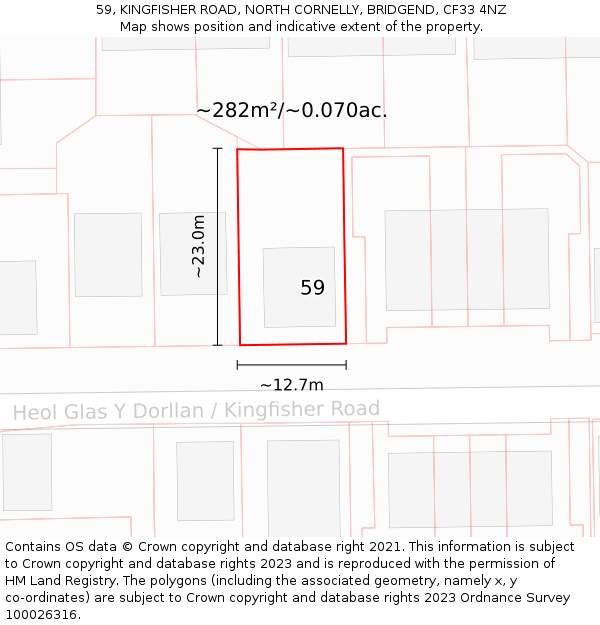 59, KINGFISHER ROAD, NORTH CORNELLY, BRIDGEND, CF33 4NZ: Plot and title map