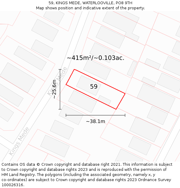 59, KINGS MEDE, WATERLOOVILLE, PO8 9TH: Plot and title map