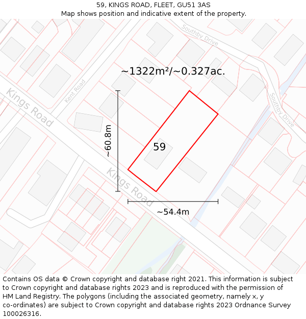 59, KINGS ROAD, FLEET, GU51 3AS: Plot and title map