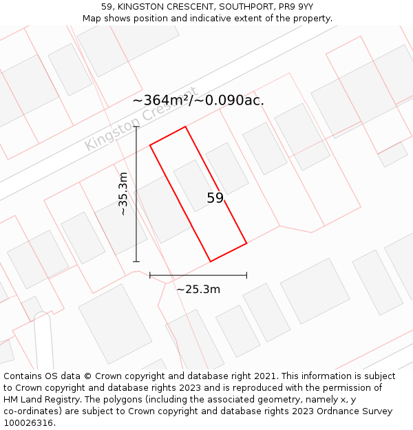 59, KINGSTON CRESCENT, SOUTHPORT, PR9 9YY: Plot and title map