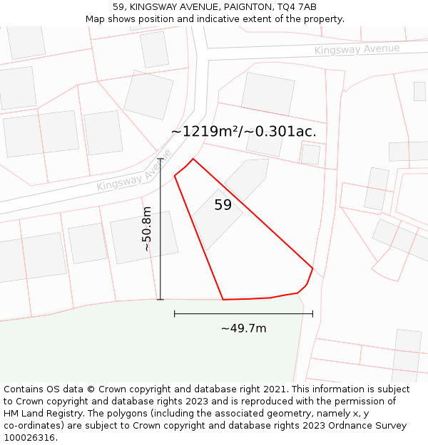 59, KINGSWAY AVENUE, PAIGNTON, TQ4 7AB: Plot and title map