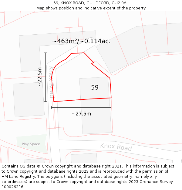 59, KNOX ROAD, GUILDFORD, GU2 9AH: Plot and title map