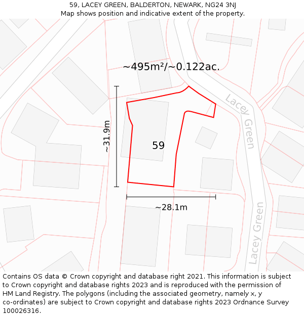 59, LACEY GREEN, BALDERTON, NEWARK, NG24 3NJ: Plot and title map