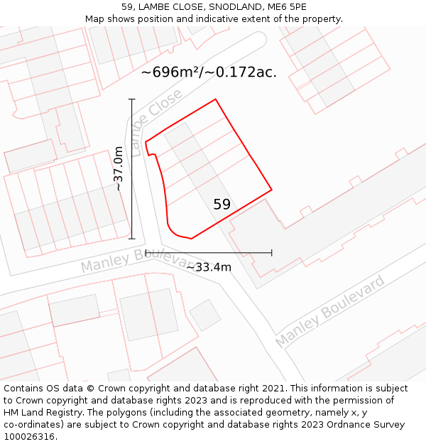 59, LAMBE CLOSE, SNODLAND, ME6 5PE: Plot and title map