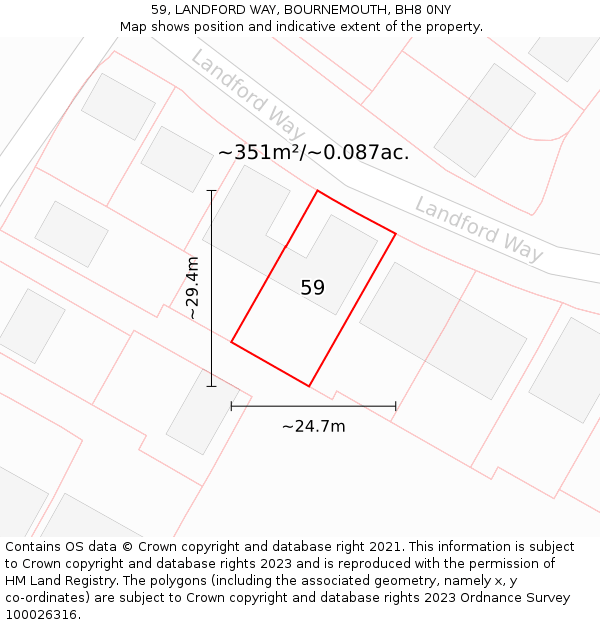 59, LANDFORD WAY, BOURNEMOUTH, BH8 0NY: Plot and title map