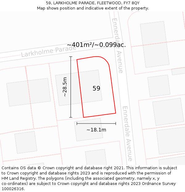 59, LARKHOLME PARADE, FLEETWOOD, FY7 8QY: Plot and title map