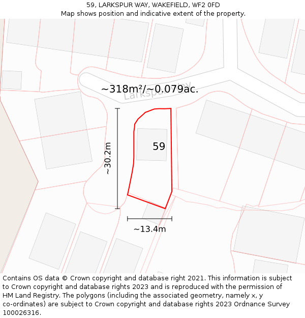 59, LARKSPUR WAY, WAKEFIELD, WF2 0FD: Plot and title map