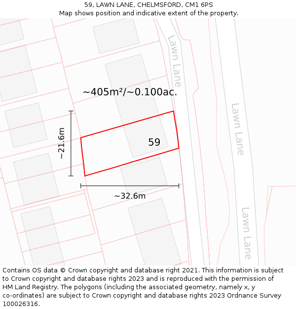 59, LAWN LANE, CHELMSFORD, CM1 6PS: Plot and title map