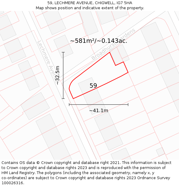 59, LECHMERE AVENUE, CHIGWELL, IG7 5HA: Plot and title map