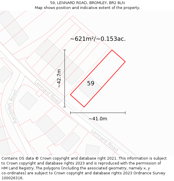 59, LENNARD ROAD, BROMLEY, BR2 8LN: Plot and title map