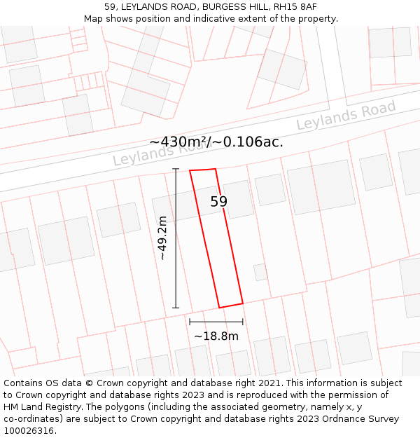 59, LEYLANDS ROAD, BURGESS HILL, RH15 8AF: Plot and title map