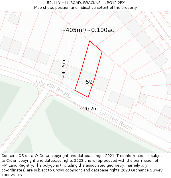 59, LILY HILL ROAD, BRACKNELL, RG12 2RX: Plot and title map