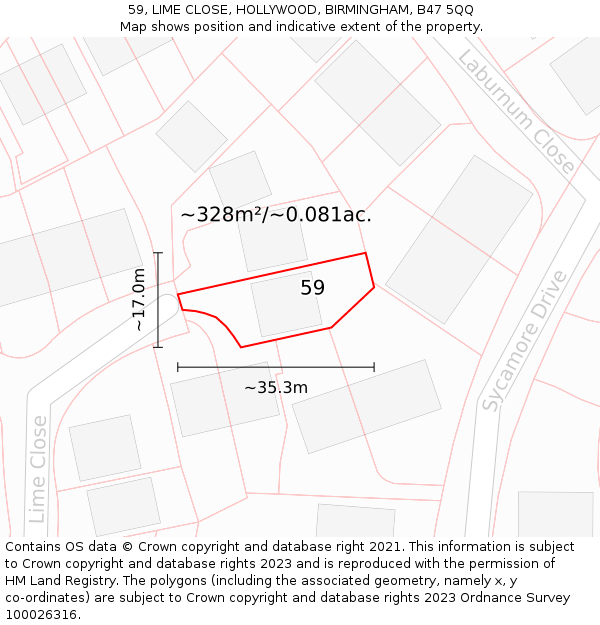 59, LIME CLOSE, HOLLYWOOD, BIRMINGHAM, B47 5QQ: Plot and title map