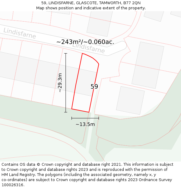 59, LINDISFARNE, GLASCOTE, TAMWORTH, B77 2QN: Plot and title map