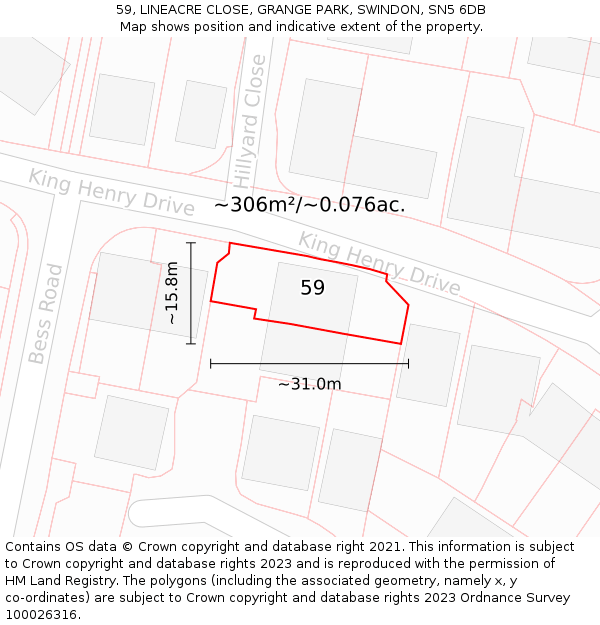 59, LINEACRE CLOSE, GRANGE PARK, SWINDON, SN5 6DB: Plot and title map