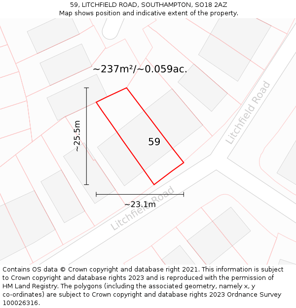 59, LITCHFIELD ROAD, SOUTHAMPTON, SO18 2AZ: Plot and title map