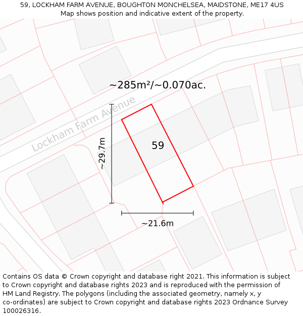 59, LOCKHAM FARM AVENUE, BOUGHTON MONCHELSEA, MAIDSTONE, ME17 4US: Plot and title map