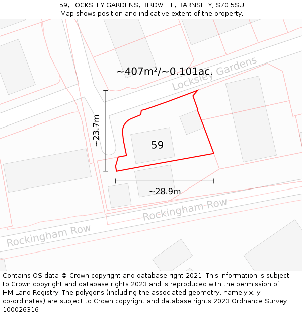 59, LOCKSLEY GARDENS, BIRDWELL, BARNSLEY, S70 5SU: Plot and title map