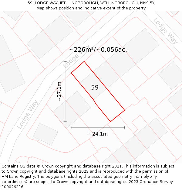 59, LODGE WAY, IRTHLINGBOROUGH, WELLINGBOROUGH, NN9 5YJ: Plot and title map